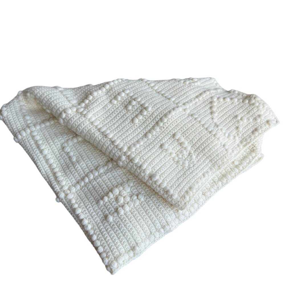 Handcrafted Baby Blanket Throw Crochet Alphabet Cream Neutral 30.5" X 30.5"